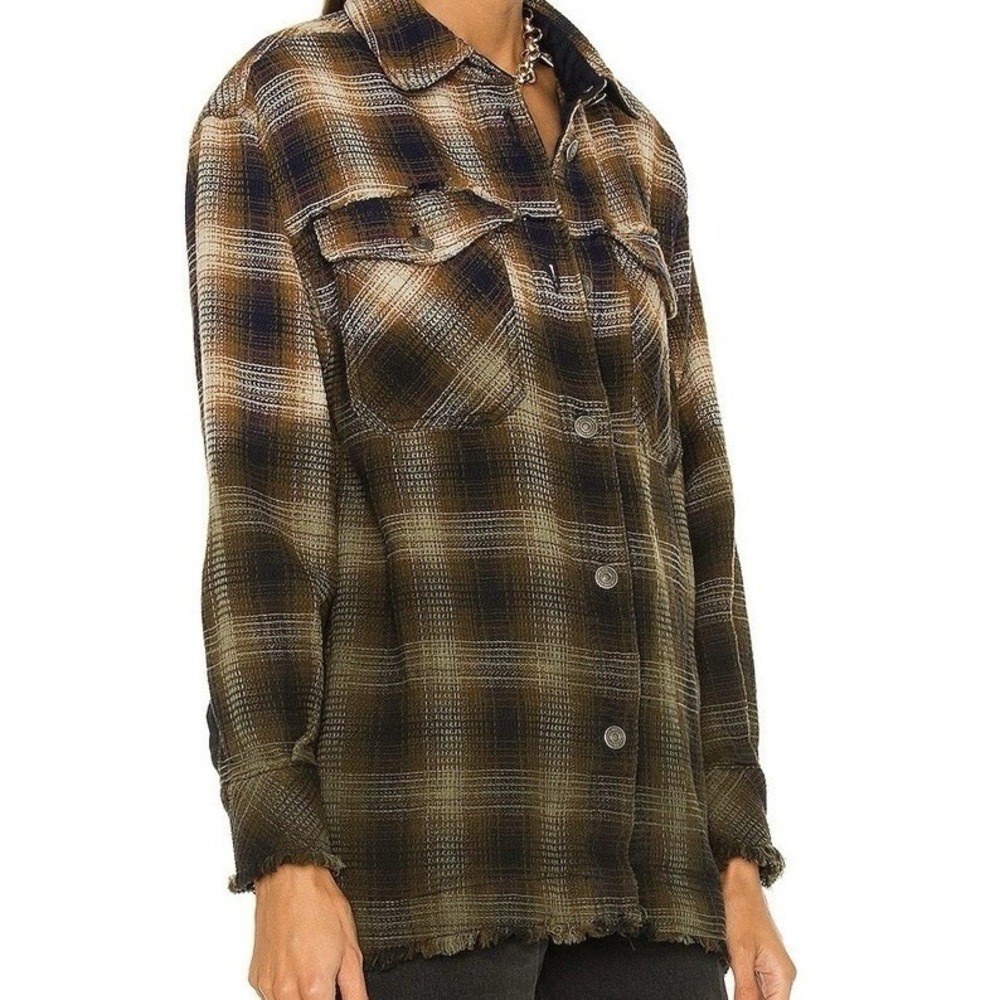 Free People Small Anneli Waffle Plaid Oversized Shirt Jacket Shacket Mid weight